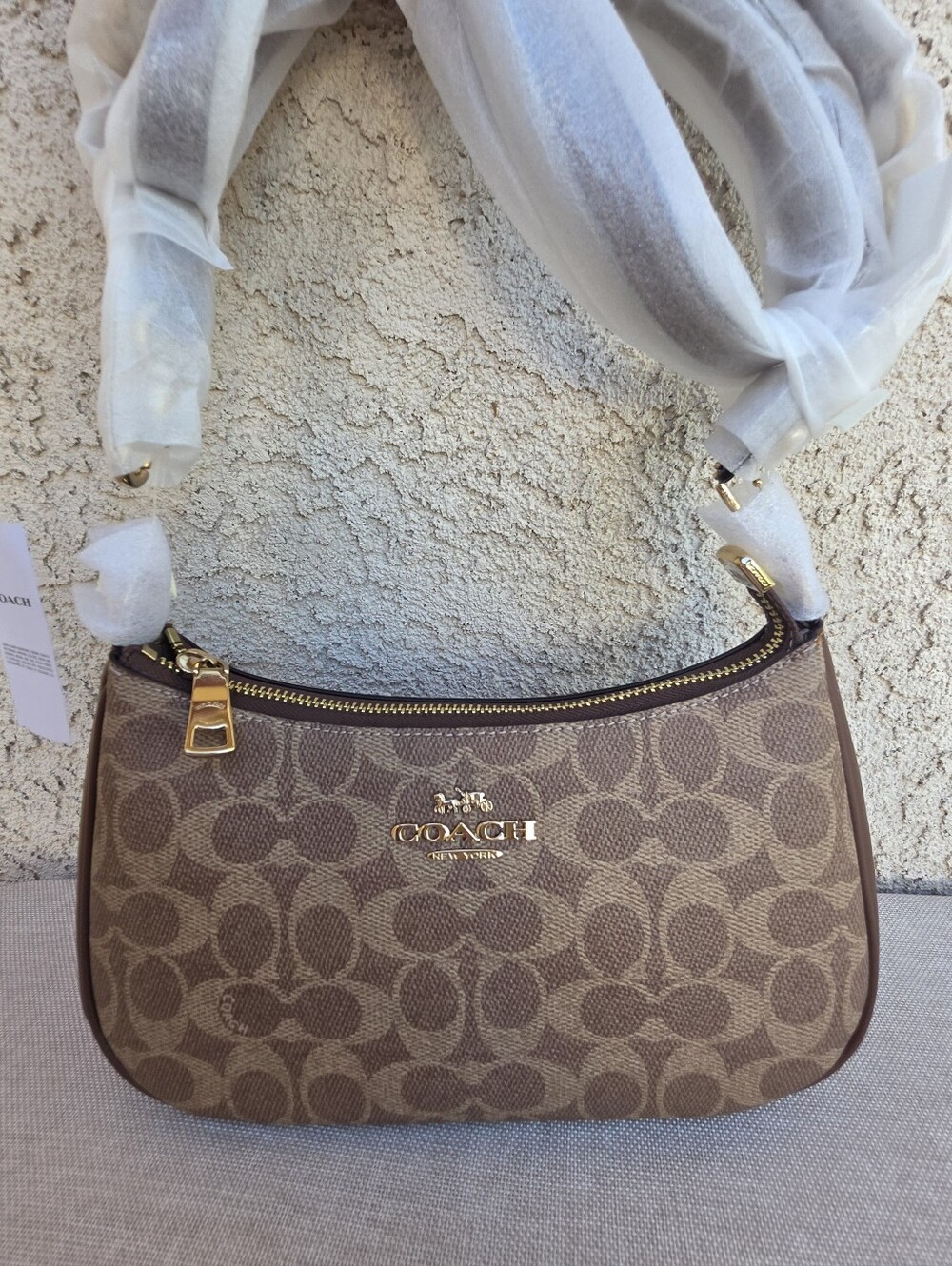 Coach Teri Shoulder Bag Handbag In Signature Canvas Gold/Tan/Brown NWT Authentic